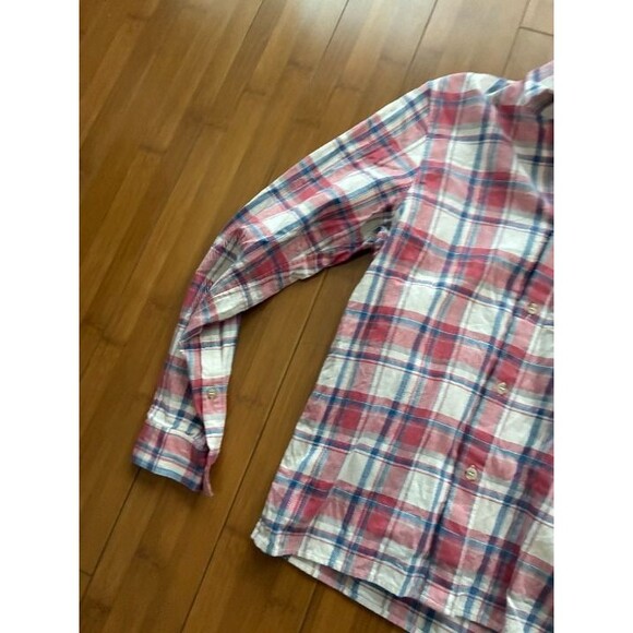 John Elliott Sly Cotton Straight Hem Plaid Shirt Red Pink White 2 Medium - Picture 2 of 6